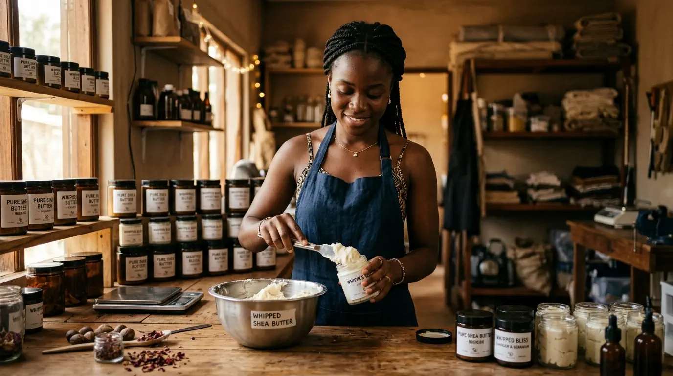 An African entrepreneur in her processing workshop